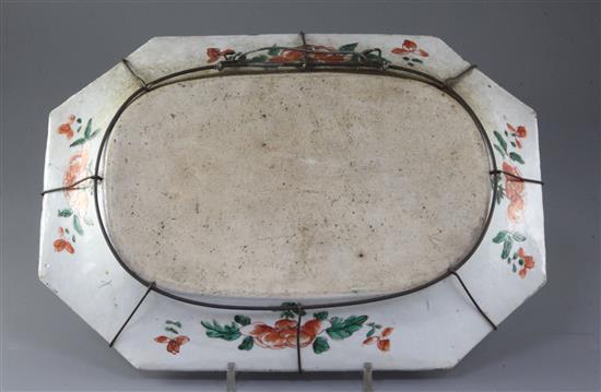 A pair of Chinese export famille verte canted rectangular meat dishes, Kangxi period, 36cm long